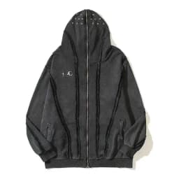 PFNW Washed Printed Zipper Design Sweatershirt Male Spliced Hooded Cardigan Short Clothing Men's Trendy Tops 2025 New 28W5071