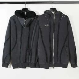 PFNW Washed Printed Zipper Design Sweatershirt Male Spliced Hooded Cardigan Short Clothing Men's Trendy Tops 2025 New 28W5071
