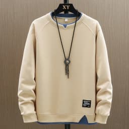 2025 New Mens Casual Sweatshirts Harajuku Solid Color Fashion Fake Two Pieces O-Neck Sweatshirt Hoodies Hip Hop Male Streetwear