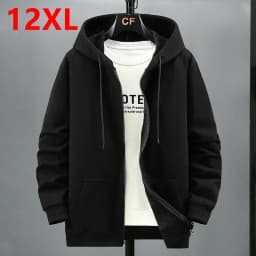 Big size Fleece hooded cardigan men's autumn winter trendy fashion jacket plus size hoodie 12XL 10XL large size men clothing