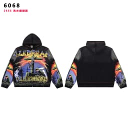 High Street Embroidery Washed Cross Zipper Hooded Hoodies for Men Streetwear Cardigan Loose Terry Sweatshirt Jacket Oversized