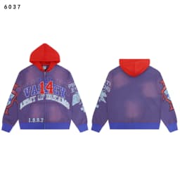 High Street Embroidery Washed Cross Zipper Hooded Hoodies for Men Streetwear Cardigan Loose Terry Sweatshirt Jacket Oversized