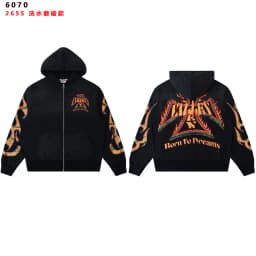 High Street Embroidery Washed Cross Zipper Hooded Hoodies for Men Streetwear Cardigan Loose Terry Sweatshirt Jacket Oversized