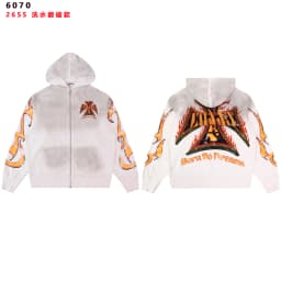 High Street Embroidery Washed Cross Zipper Hooded Hoodies for Men Streetwear Cardigan Loose Terry Sweatshirt Jacket Oversized