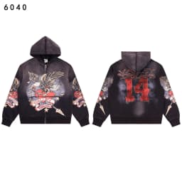 High Street Embroidery Washed Cross Zipper Hooded Hoodies for Men Streetwear Cardigan Loose Terry Sweatshirt Jacket Oversized