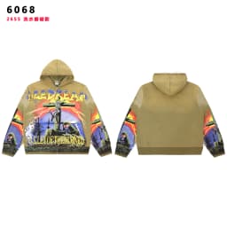 High Street Embroidery Washed Cross Zipper Hooded Hoodies for Men Streetwear Cardigan Loose Terry Sweatshirt Jacket Oversized