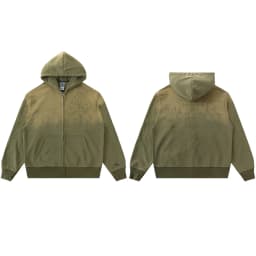 High Street Embroidery Washed Cross Zipper Hooded Hoodies for Men Streetwear Cardigan Loose Terry Sweatshirt Jacket Oversized