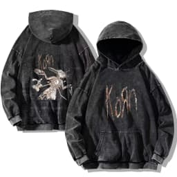 Korn Rock Band Vintage Washed Hoodies Korn Rock Hooded Sweatshirts Punk Oversized Long Sleeves Fashion Casual Pullover Unisex