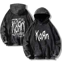 Korn Rock Band Vintage Washed Hoodies Korn Rock Hooded Sweatshirts Punk Oversized Long Sleeves Fashion Casual Pullover Unisex