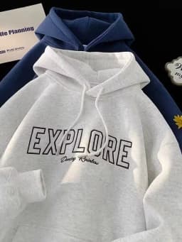 Heavyweight Fleece Hoodie Men's Spring Autumn Grey Couple Oversize American Trendy Brand Jacket Top Printed round Neck Long S...