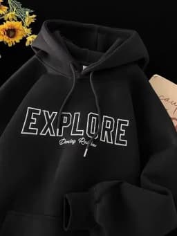 Heavyweight Fleece Hoodie Men's Spring Autumn Grey Couple Oversize American Trendy Brand Jacket Top Printed round Neck Long S...