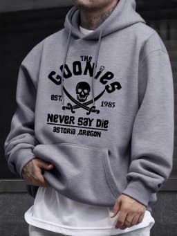 Distressed Goonies Never Say Die Mens Sweatshirt Fashion Casual Hoodies Soft Loose Pullovers Fleece Autumn Unisex Clothing