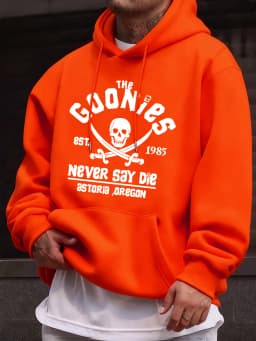 Distressed Goonies Never Say Die Mens Sweatshirt Fashion Casual Hoodies Soft Loose Pullovers Fleece Autumn Unisex Clothing