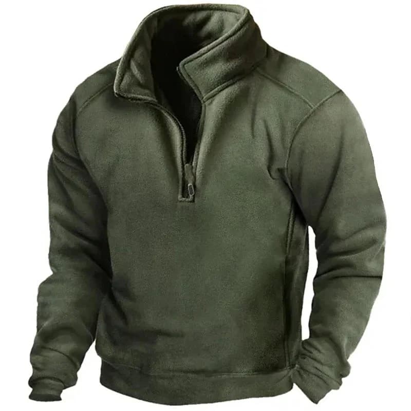 2026 Mens Half-Zip Sweatshirts Autumn Male Stand Collar Loose Solid Color Pullover New Man Trend Casual Army Green Hoodies