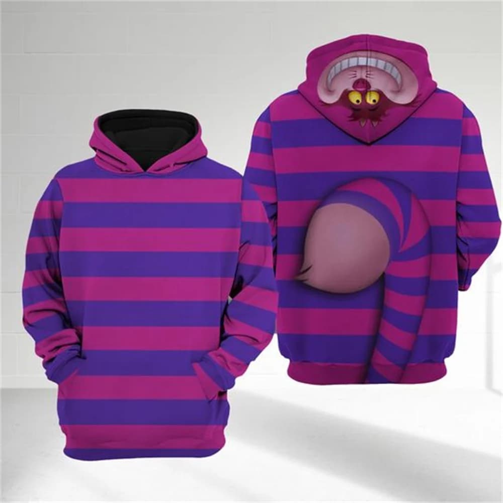 Cheshire Cat all-over print 3D hoodie, Alice in Wonderland Halloween cosplay shirt, cat Halloween costume sweatshirt