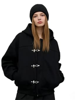 Fashionable American Retro Hoodie Y2k Design Sense High Street Personality Button Solid Color Long Sleeve Pullover Hoodie Jacket