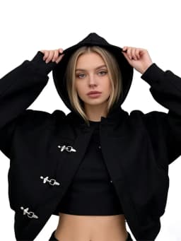 Fashionable American Retro Hoodie Y2k Design Sense High Street Personality Button Solid Color Long Sleeve Pullover Hoodie Jacket