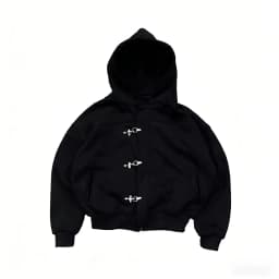 Fashionable American Retro Hoodie Y2k Design Sense High Street Personality Button Solid Color Long Sleeve Pullover Hoodie Jacket