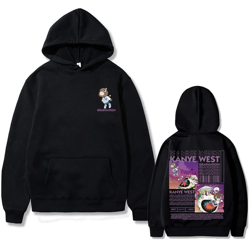 Kanye West Graduation Bear Double Sided Printed Hoodie Men Women Fashion Hip Hop Cool Sweatshirts Unisex Fleece Cotton Hoodies