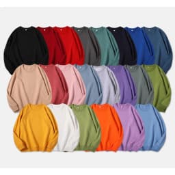 260g 100% Cotton Men's Hoodless Sweater Pullovers Sweatshirts Men Loose Solid Color Warm O Neck Tops Hip Hop Y2k Sweatshirt Tops