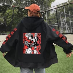 Funny Anime Kirishima Eijiro My Hero Academia Hoodie Zipper Fashion Streetwear Pullovers Loose Unisex Zip Up Jackets Outerwear