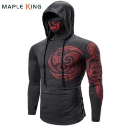 Men Trend With Mask Hood Sweatshirt Elastic Fitness Tattoo Print Hooded Sweat Homme Mens Hip Hop Sudadera Ninja Suit Streetwear