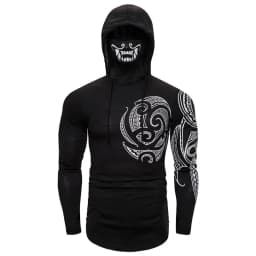 Men Trend With Mask Hood Sweatshirt Elastic Fitness Tattoo Print Hooded Sweat Homme Mens Hip Hop Sudadera Ninja Suit Streetwear