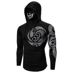Men Trend With Mask Hood Sweatshirt Elastic Fitness Tattoo Print Hooded Sweat Homme Mens Hip Hop Sudadera Ninja Suit Streetwear