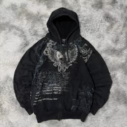 American Fashion Embroidery Personality Flash Diamond Oversize Zipper Hoodie Men Y2K New Harajuku Gothic Casual Joker Sweatshirt