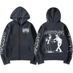 Limited Ghostemane Zipper Hoodie Graphic Print Hoodies Metal Rock Gothic Zip Up Hooded Sweatshirts Harajuku Streetwear Coats