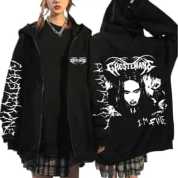 Limited Ghostemane Zipper Hoodie Graphic Print Hoodies Metal Rock Gothic Zip Up Hooded Sweatshirts Harajuku Streetwear Coats