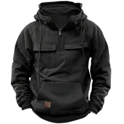 Men's Casual Sports Hooded Sweatshirt New Style Outdoor Thick Fashionable Loose Long-Sleeved Pullover with Multiple Pockets