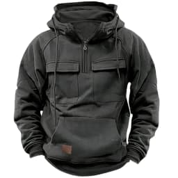 Men's Casual Sports Hooded Sweatshirt New Style Outdoor Thick Fashionable Loose Long-Sleeved Pullover with Multiple Pockets