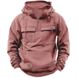 Men's Casual Sports Hooded Sweatshirt New Style Outdoor Thick Fashionable Loose Long-Sleeved Pullover with Multiple Pockets