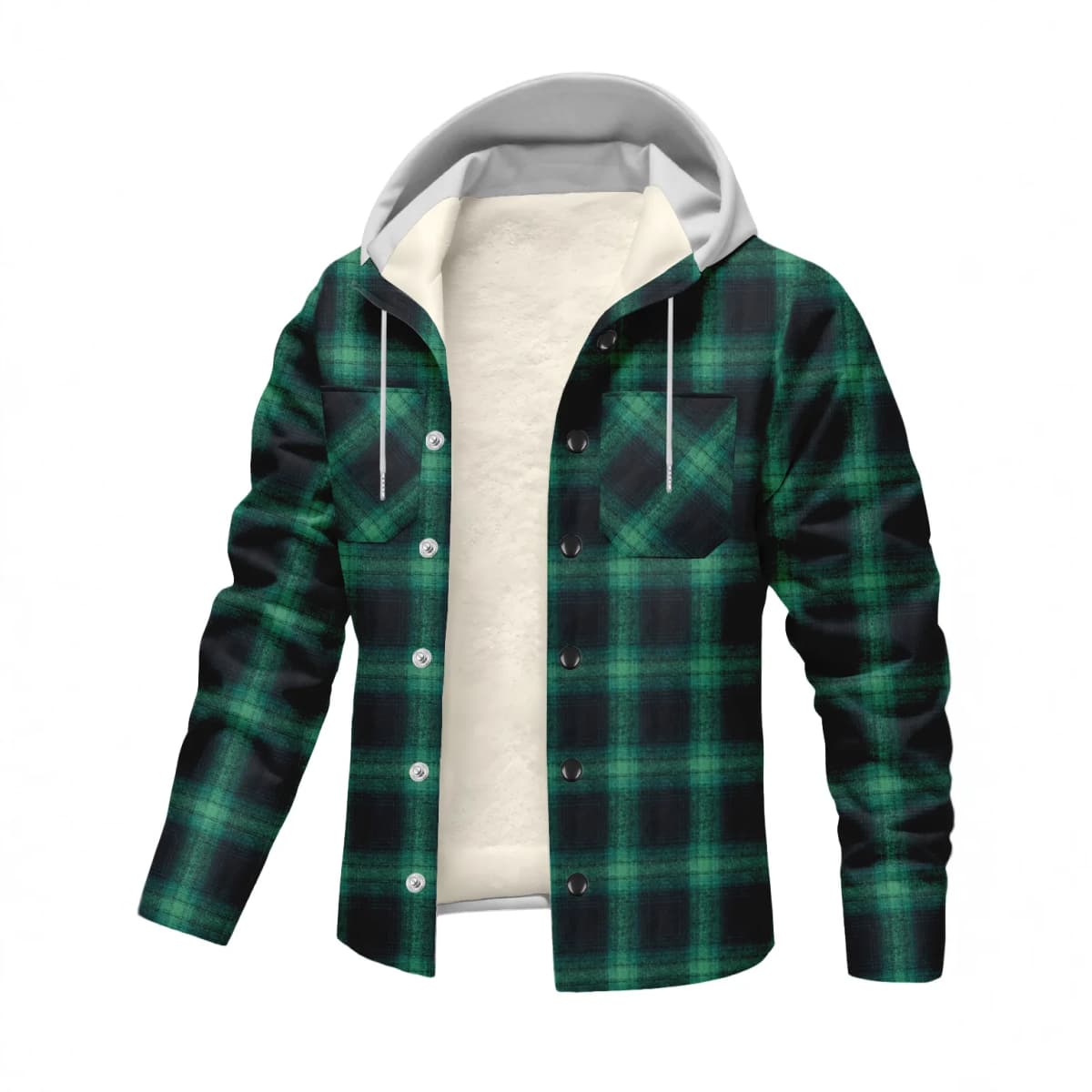 New men's fall and winter casual stylish warm hooded sport coat, classic check pattern with fleece fabric, pocketed sport coat