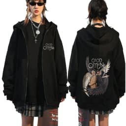 Good Omens Zipper Hoodies Men Fashion Vintage Zip Up Hooded Sweatshirt Unisex Casual Loose Oversized Pullovers Jacket Streetwear