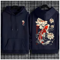 Beautiful Japanese Lotus Koi Prints Daily Comfy Hooded Casual Basics Clothing Autumn Pocket Streetwear Classic Loose Pullovers