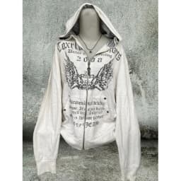 Gray Zipper Hoodie Unisex Loose Lazy Style High Street Letter Print Sweatshirt Autumn Winter Casual Fashion Youth Culture