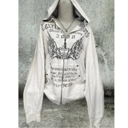 Gray Zipper Hoodie Unisex Loose Lazy Style High Street Letter Print Sweatshirt Autumn Winter Casual Fashion Youth Culture
