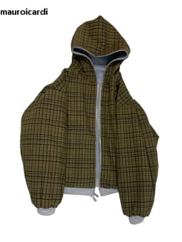 Mauroicardi Autumn Oversized Reversible Hoodies Men Loose Casual Luxury Designer Clothes Hoodie with Plaid Lining Sweatshirt