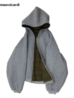 Mauroicardi Autumn Oversized Reversible Hoodies Men Loose Casual Luxury Designer Clothes Hoodie with Plaid Lining Sweatshirt