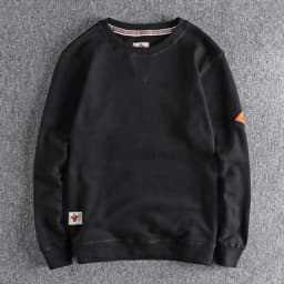 Spring American Retro Sleeve Applique Badge Sweatshirts Men's Fashion 100% Cotton Washed Hoodies Casual High Quality Pullovers