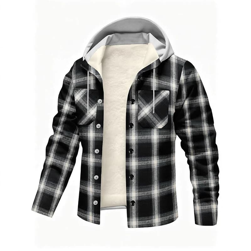 Plus Fleece Warm Plaid Hooded Jacket Men Y2K Street Loose Cardigan Hoodies Man Autumn Winter Thicken Single Breasted Casual Coat