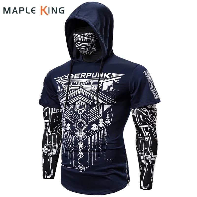 Mens Skull Mask Hoodies Sweatshirt Fake Two Pieces Men Punk Jogging Homme Pullover Elastic Streetwear Hoodie Japan Ninja Suit