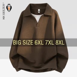 Men's Waffle Knit Polo Collar Sweatshirt Big Size 6XL 7XL 8XL Polyester Spandex Breathable Soft Black Coffee Casual Daily Top