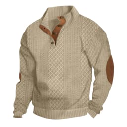 Autumn Winter New Men's Knit Sweatshirt Outdoor Stand Collar Long Sleeve Knitted Pullover Hoodie Men Fashion Patchwork Steetwear