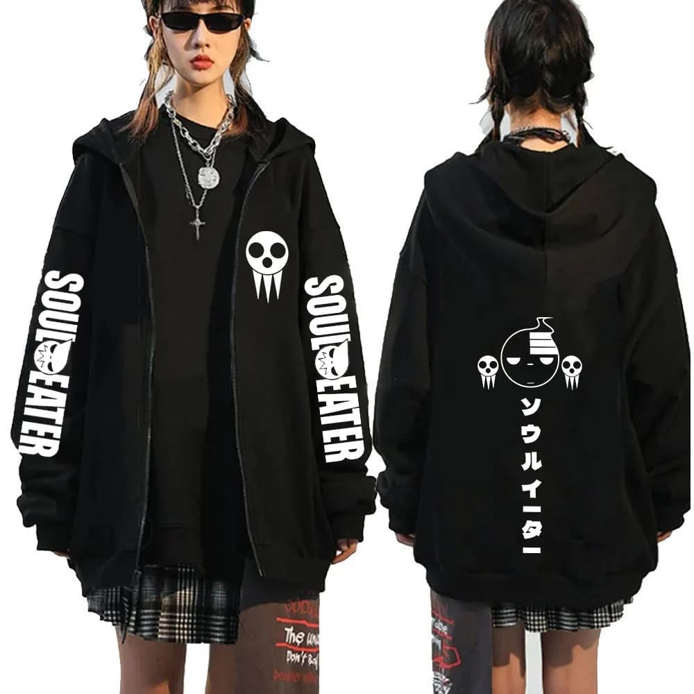 Japanese Anime Soul Eater Death The Kid Zipper Hoodies Men Women Zip Up Hooded Sweatshirts Long Sleeves Pullovers Jackets Caots
