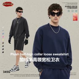 ZODF New Winter Man 345gsm Loose Fit Fleece Sweatshirt Unisex Cusual Boxy Warm Half Turtleneck Pullovers HY1181