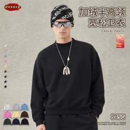 ZODF New Winter Man 345gsm Loose Fit Fleece Sweatshirt Unisex Cusual Boxy Warm Half Turtleneck Pullovers HY1181