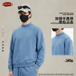 ZODF New Winter Man 345gsm Loose Fit Fleece Sweatshirt Unisex Cusual Boxy Warm Half Turtleneck Pullovers HY1181